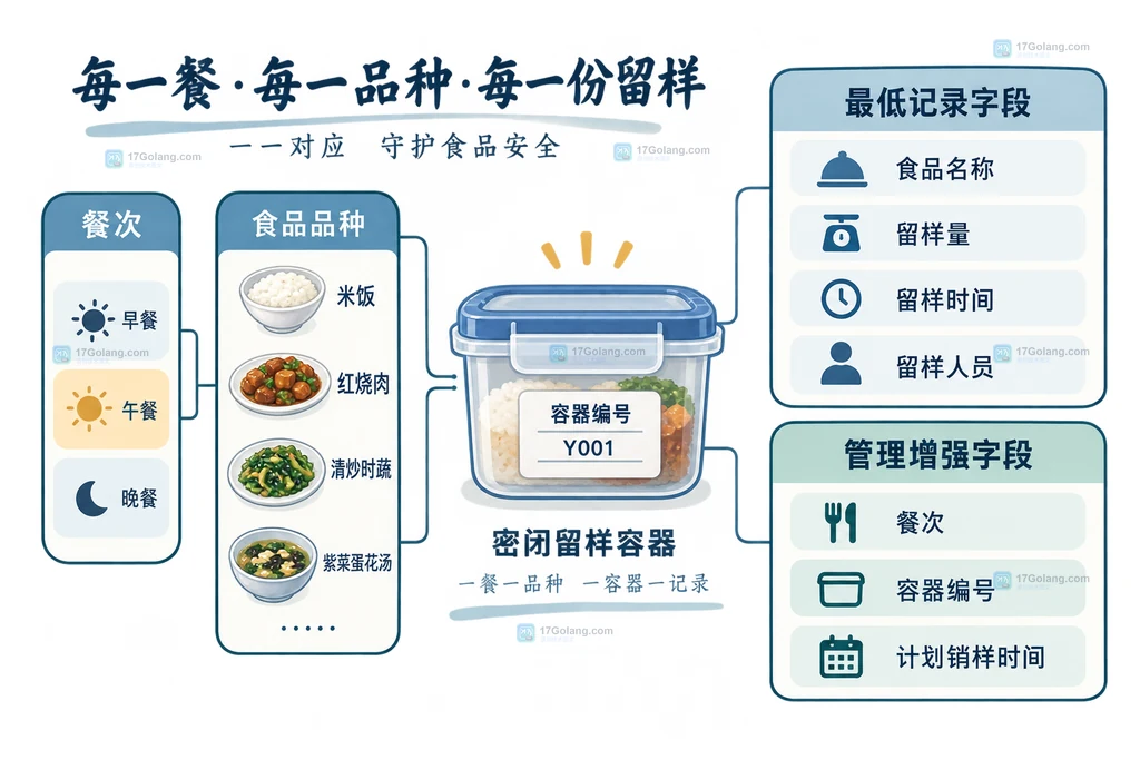学校食堂食品留样记录字段与容器标签对应关系说明图