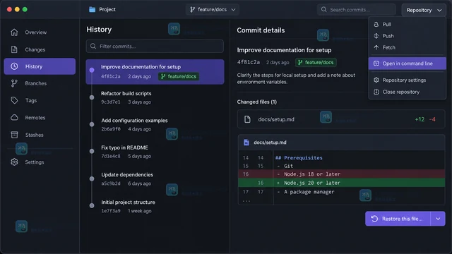 GitHub Desktop 按提交恢复单个文件的操作