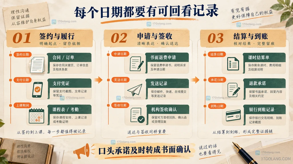 培训退费时间节点与证据对应关系说明图