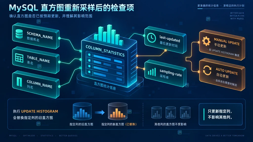 MySQL COLUMN_STATISTICS 直方图元数据与手动自动更新模式的静态关系图