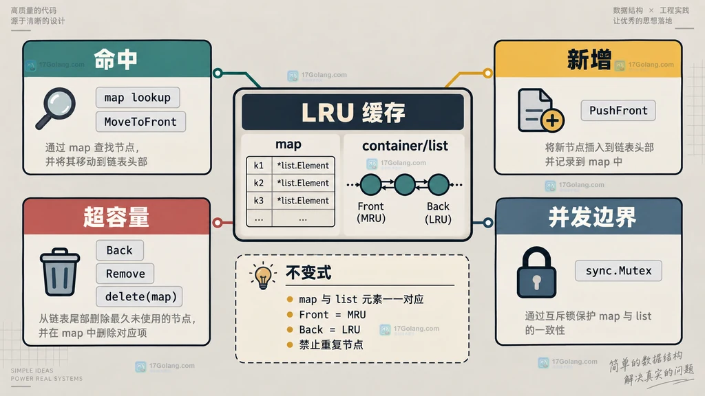 LRU 缓存的命中、新增、淘汰与并发保护契约