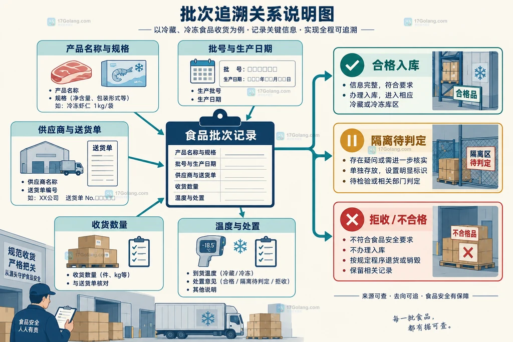 食品冷链收货温度核对结构说明图:运输记录、车厢状态与食品中心温度共同判断