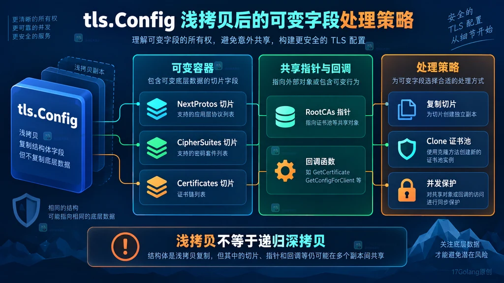 tls Config 浅拷贝后切片证书池和回调函数的处理策略说明图