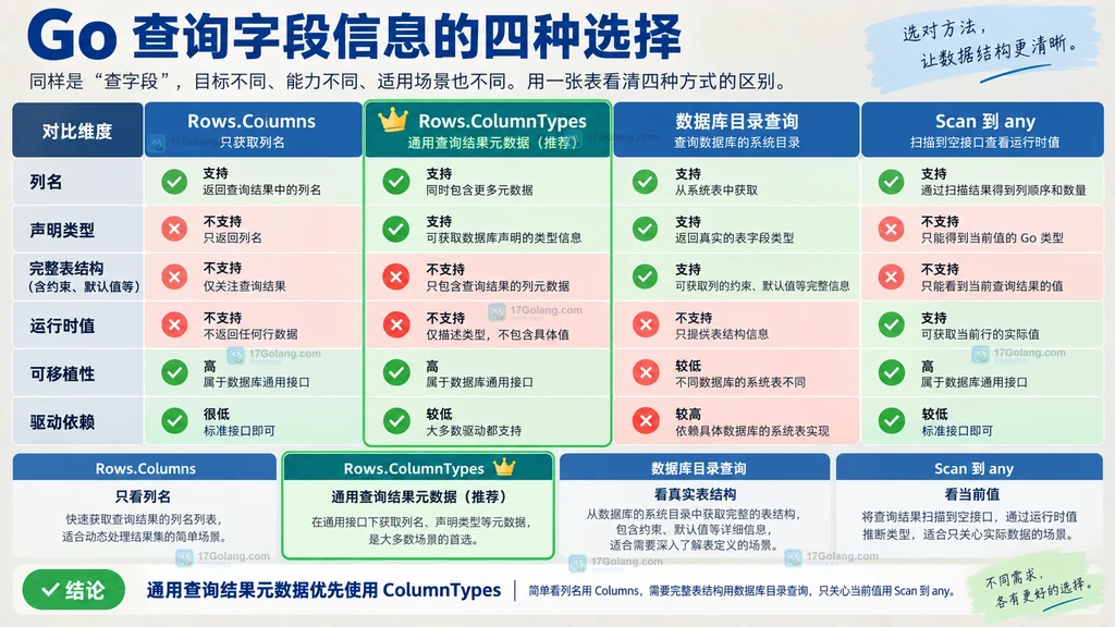 Go 查询字段元数据四种方案选择对比图
