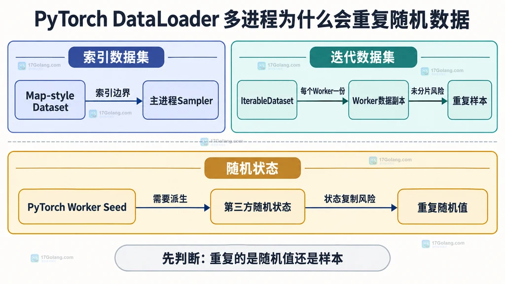 Map-style Dataset、IterableDataset、Worker 副本和随机状态导致两类重复的静态关系