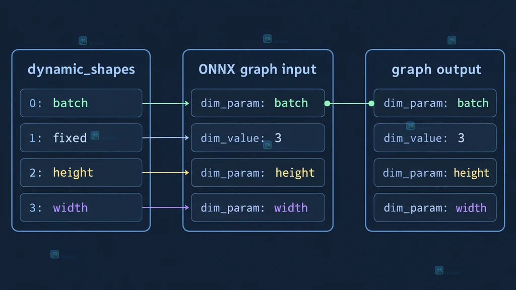 ONNX 输入输出维度元数据静态关系图,展示 dim_param batch height width 与 dim_value 3 的区别