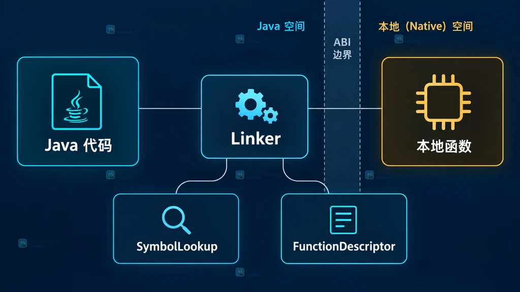 Java Linker、符号查找、函数描述符与本地函数的静态关系图