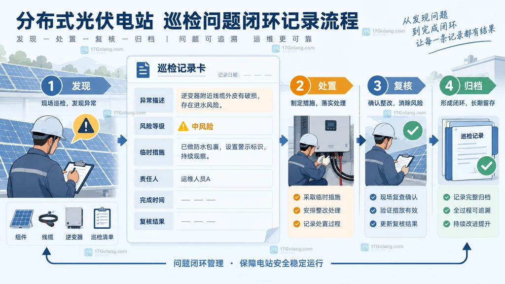 分布式光伏电站巡检表按组件支架、直流侧、电气设备和监控安全分区的结构说明图