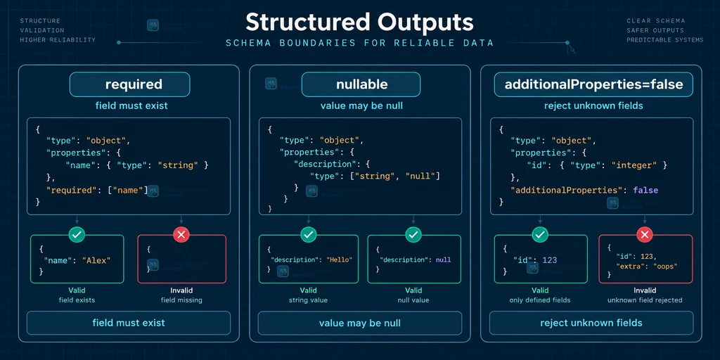 Structured Outputs 中 required、nullable 和未知字段边界的关系图