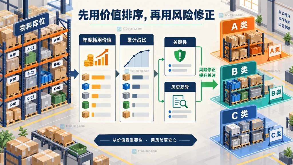 仓库循环盘点年度耗用价值与 ABC 风险修正说明图