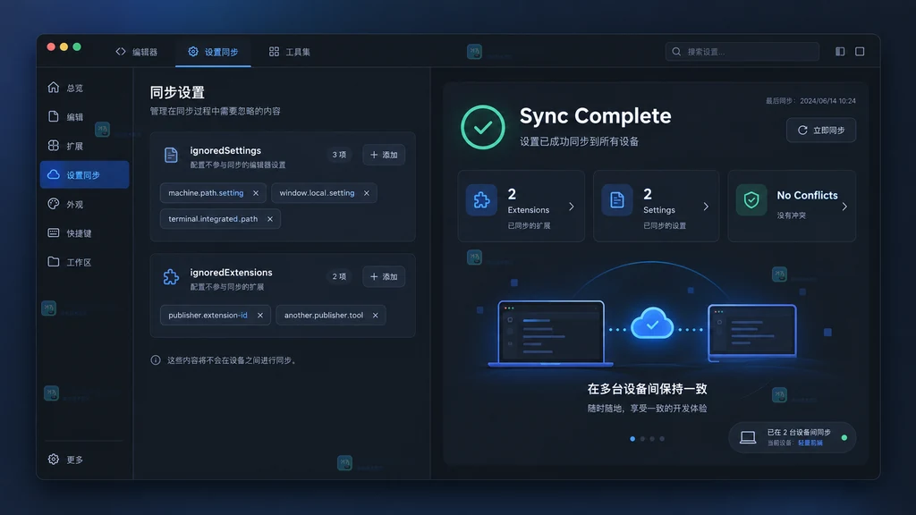 VS Code 忽略列表和另一台设备同步验收结果说明图