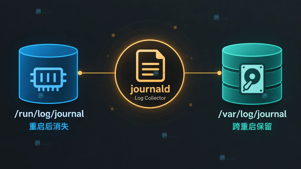 journald 易失存储与持久磁盘存储关系示意图