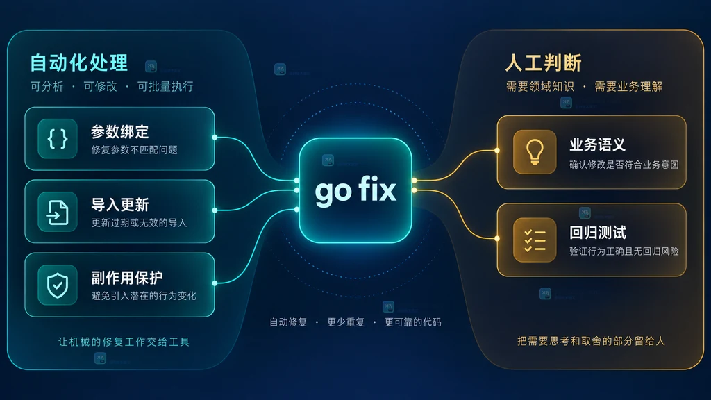 Go API 自动迁移的安全边界示意图