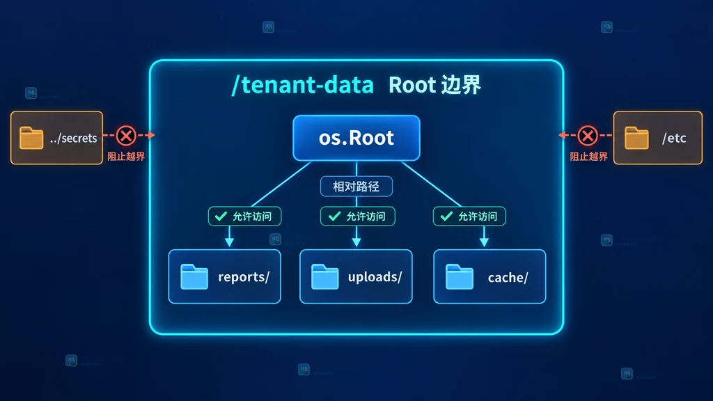 os.Root 将文件访问限制在 tenant-data 目录树内的关系图