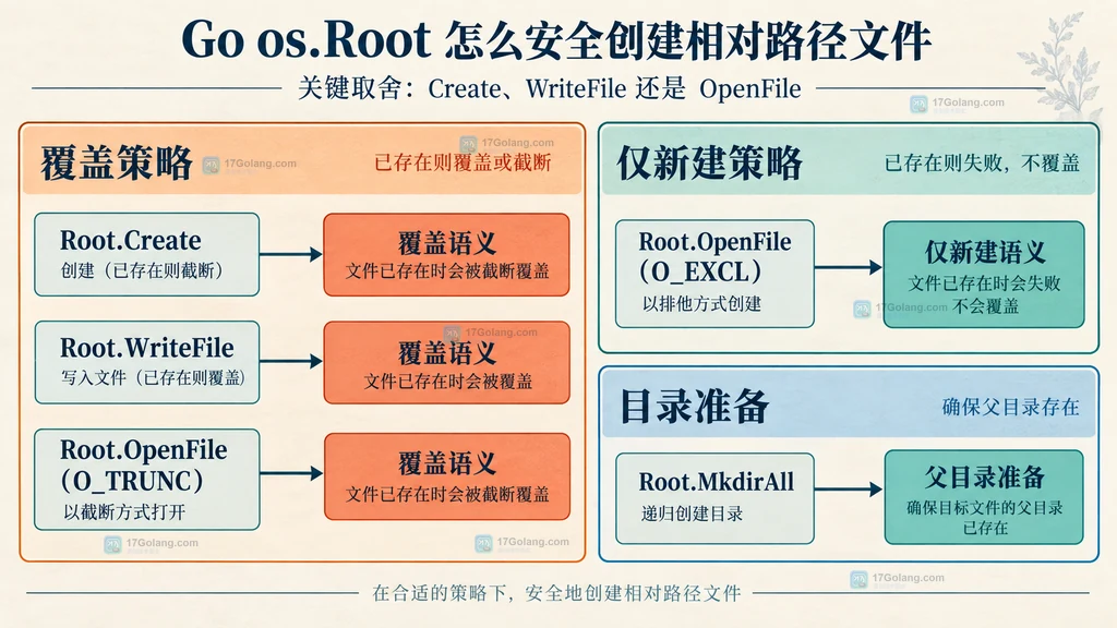 os.Root 创建方法与覆盖策略静态关系图