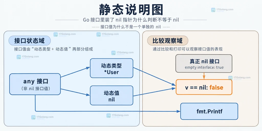 Go 接口动态类型与动态值组成关系的静态说明图