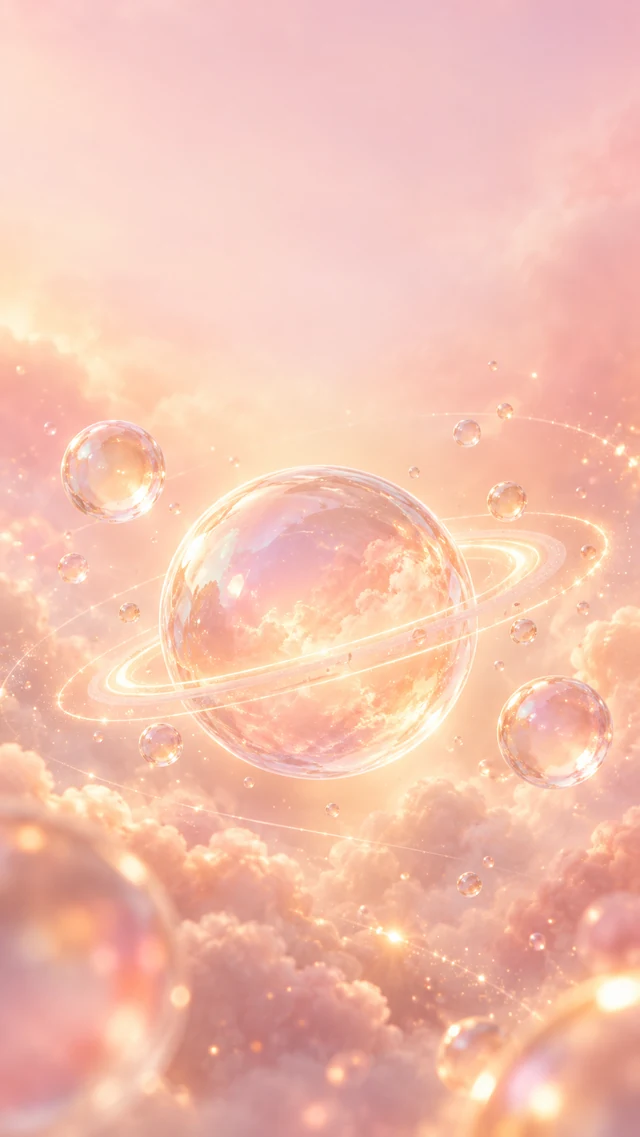 粉橙气泡星环锁屏壁纸如何避开时钟区域