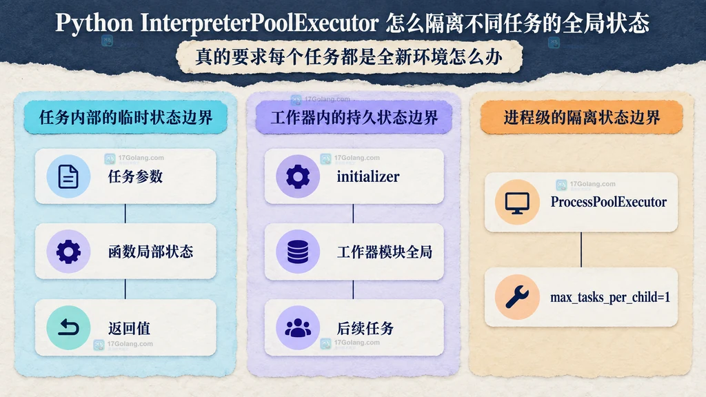 任务参数、函数局部状态、initializer、工作器全局和进程回收的静态生命周期关系图