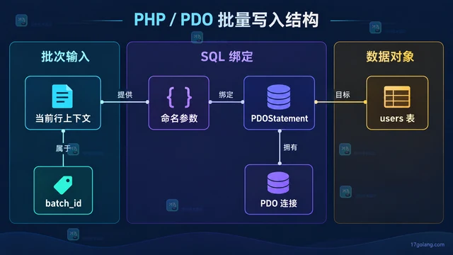 PHP 用 PDO 预处理批量写入并保留事务错误上下文