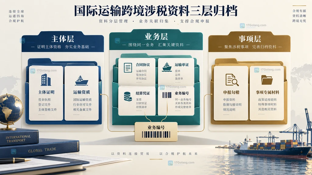 国际运输企业跨境涉税资料按主体层业务层事项层归集的原创结构图
