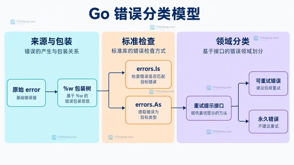 Go原始错误、包装树、标准检查和领域分类静态关系图