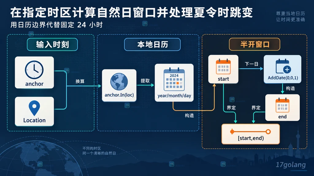锚点时刻通过目标 Location 映射到本地年月日并构造自然日半开窗口的关系图