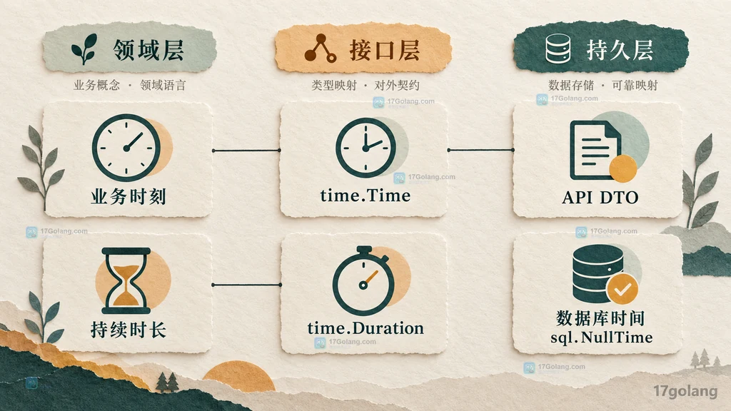 DB Row、sql.NullTime、Mapper、Task、TaskDTO、UTC 与 Duration JSON 的静态关系图