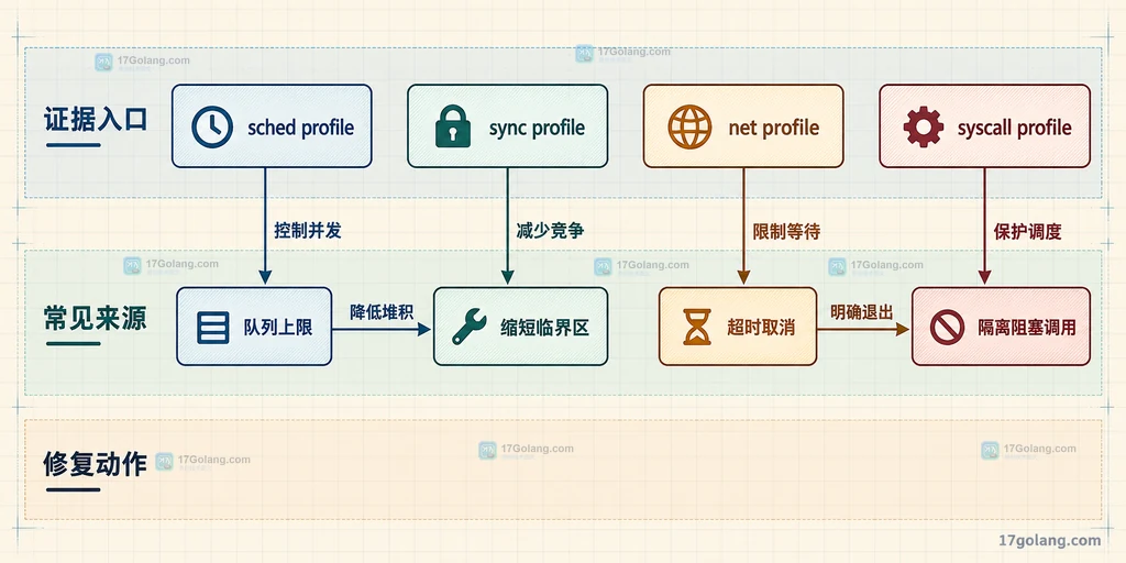 Go 执行跟踪派生 profile 与阻塞来源修复动作的静态对应关系