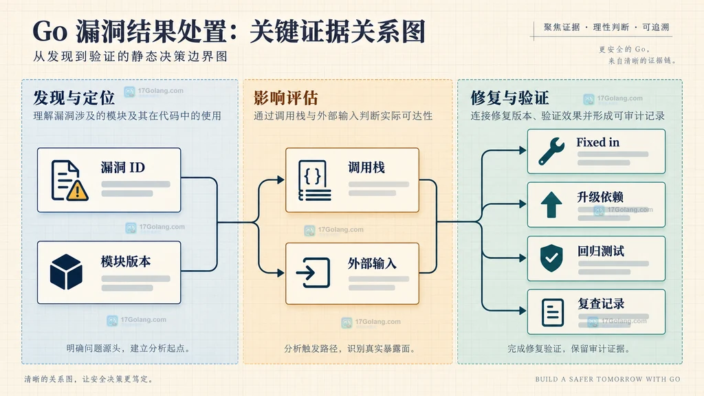 Go 持续集成中模块清单与漏洞扫描结果分离的静态结构图