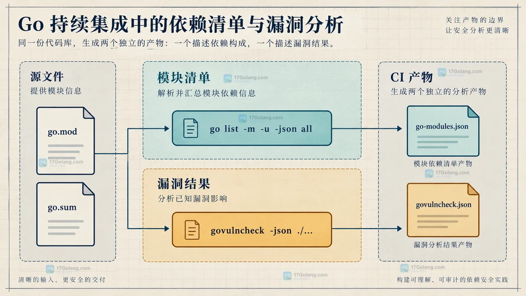 govulncheck 结果按调用栈和修复版本分流的静态结构图