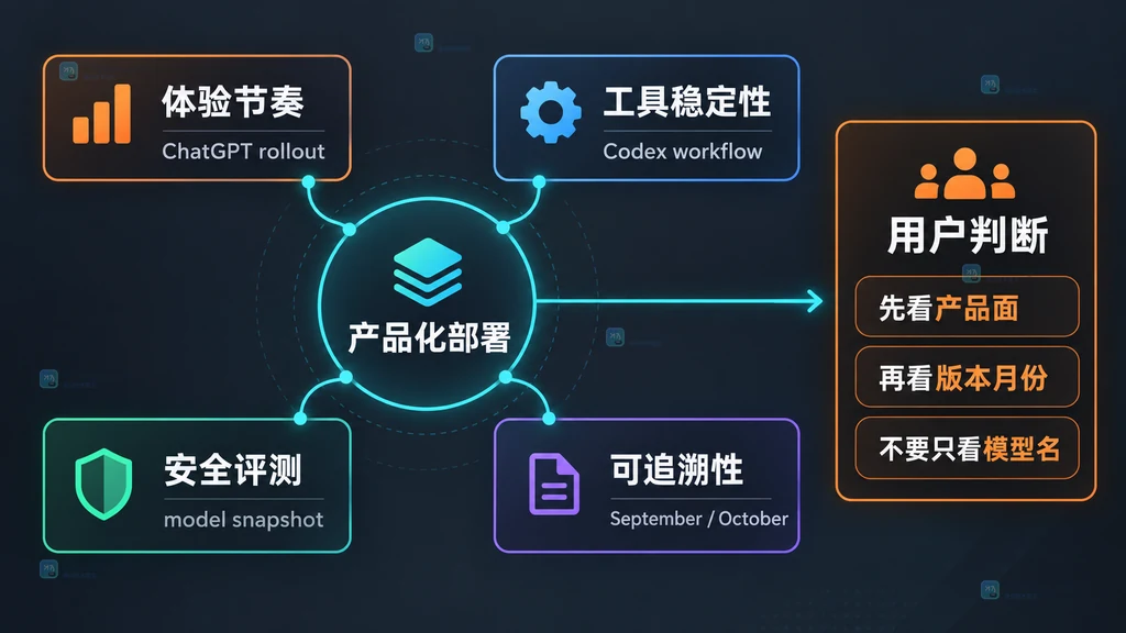 产品体验节奏、工具稳定性、安全评测和可追溯性共同作用于模型部署的原创关系说明图