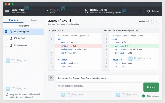 GitHub Desktop 如何比较两个分支并只恢复一个文件