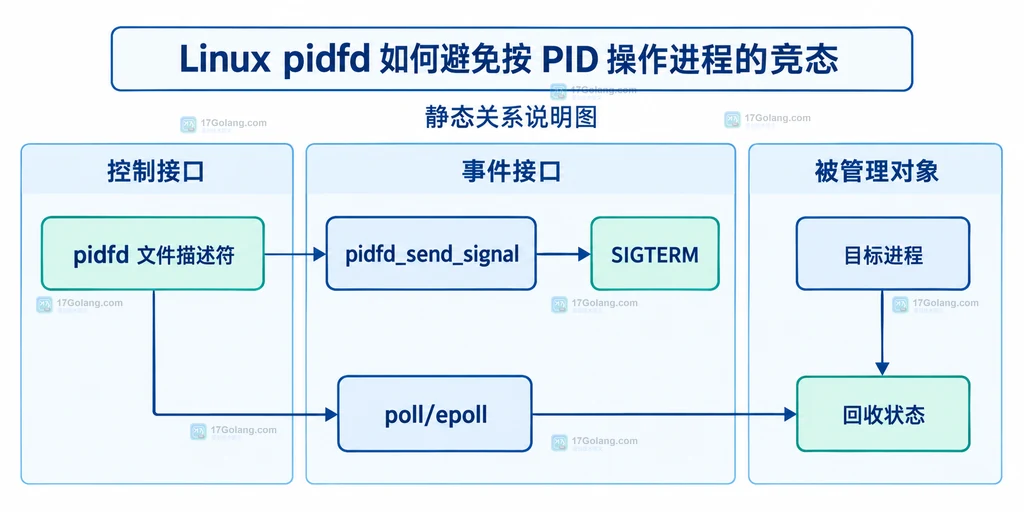 Linux pidfd 静态调用关系图:pidfd 文件描述符连接信号、poll/epoll 与进程退出状态