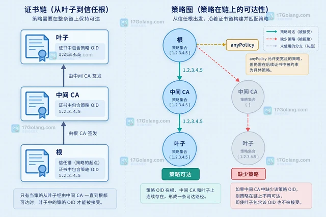 Go x509 如何限制证书链必须满足指定策略 OID