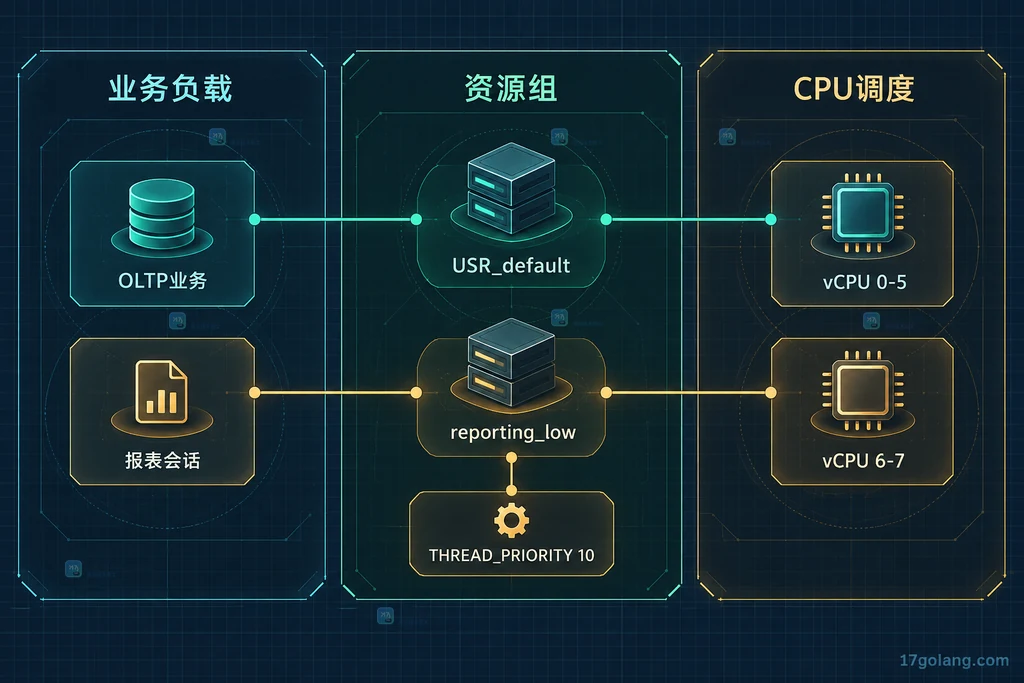 MySQL 报表资源组与 CPU 调度隔离结构图