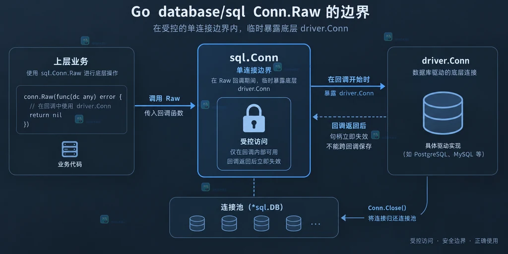 Conn.Raw 推荐用法与跨边界保存并发使用反例对照结构图