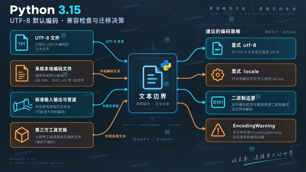 Python 3.15 文本来源与编码迁移策略关系图