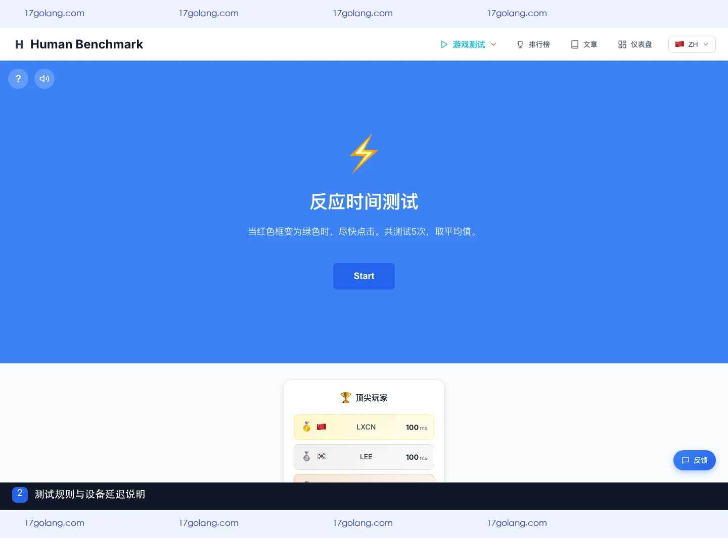 Human BenchmarkReaction Time测试说明页面