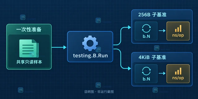 Go testing.B.Run 分离一次性准备与子基准结果的组织方法