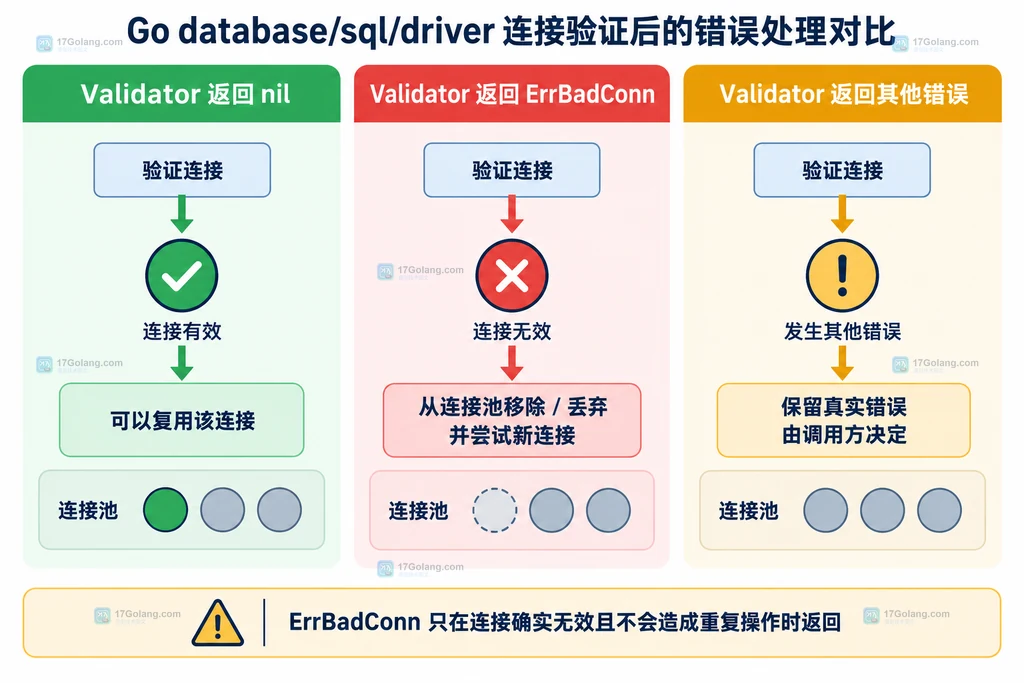 Go Validator 布尔结果与 ErrBadConn 错误处理边界对照说明图