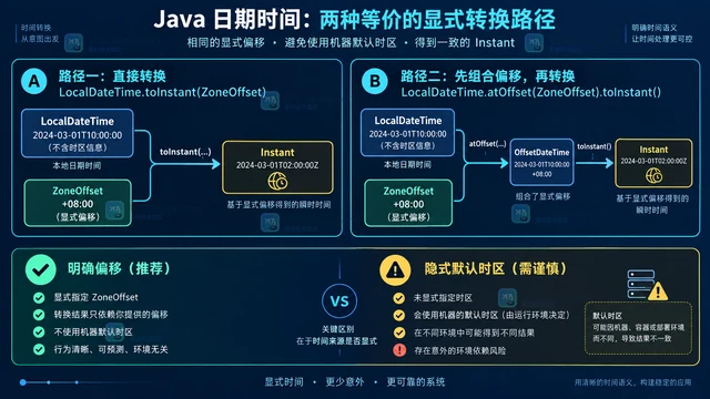 Java LocalDateTime 怎么用显式 ZoneOffset 转成 Instant