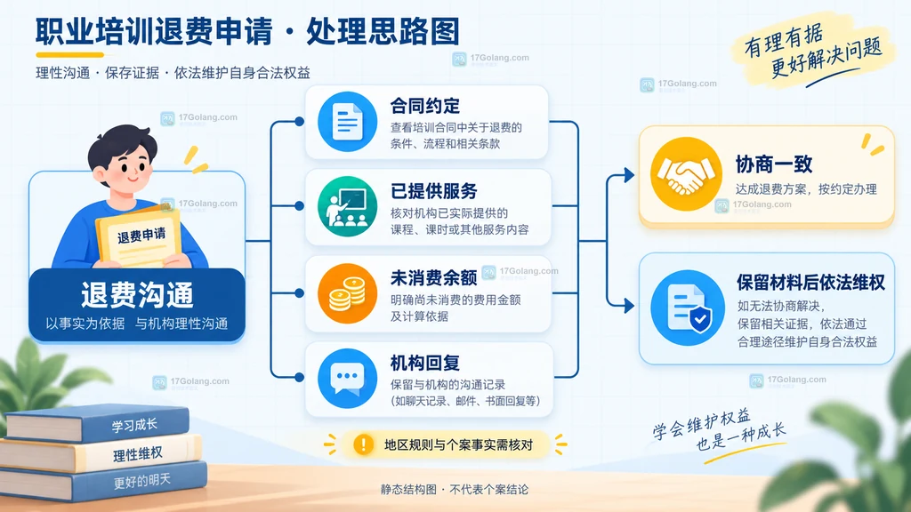 合同、支付凭证、履约事实和沟通记录汇入退费申请材料包的结构说明图