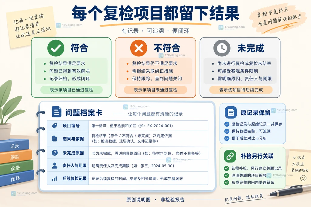 符合不符合未完成状态与项目依据责任人及补检记录的关系