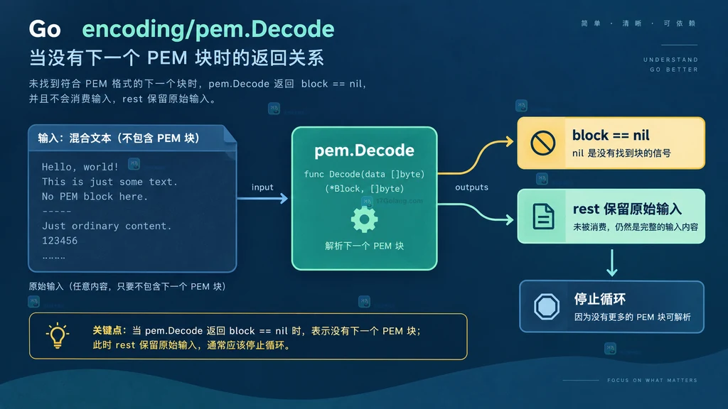 pem.Decode 返回 nil 与 rest 原始输入的关系图