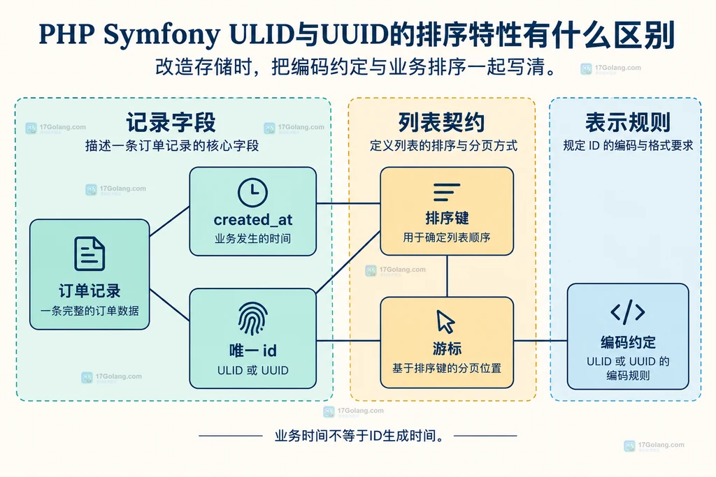 订单记录中的业务时间、唯一ID与游标排序键及编码约定的静态关系
