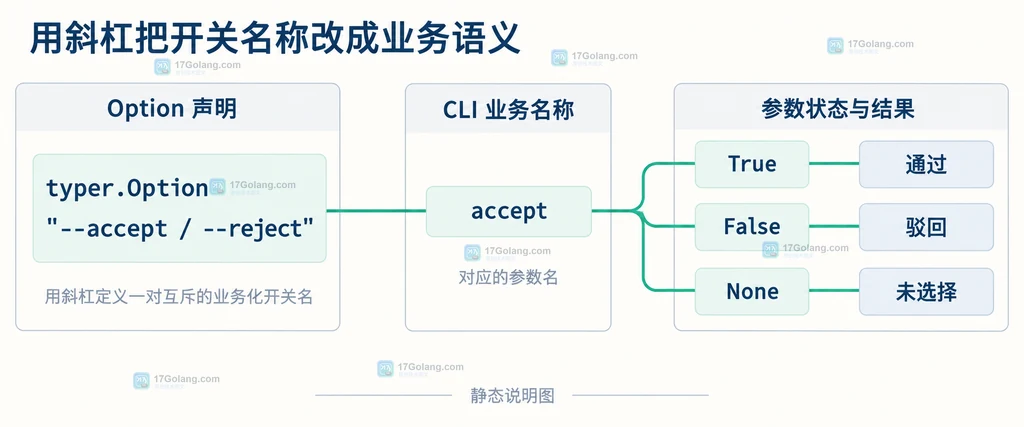 Python Typer bool 参数与 force 和 no-force 正反开关的静态关系说明图