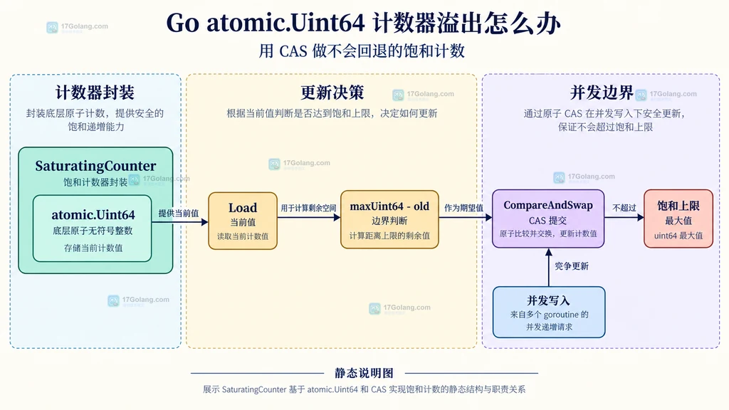 饱和计数器中 Load、边界判断和 CompareAndSwap 的静态关系说明图