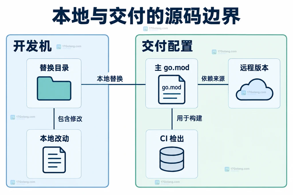 开发机本地改动与 CI 交付依赖来源的静态边界图