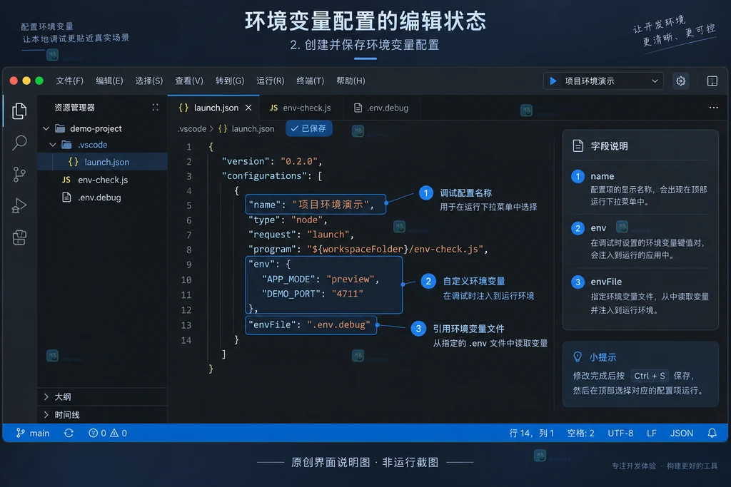 launch配置env与envFile字段位置的原创界面说明