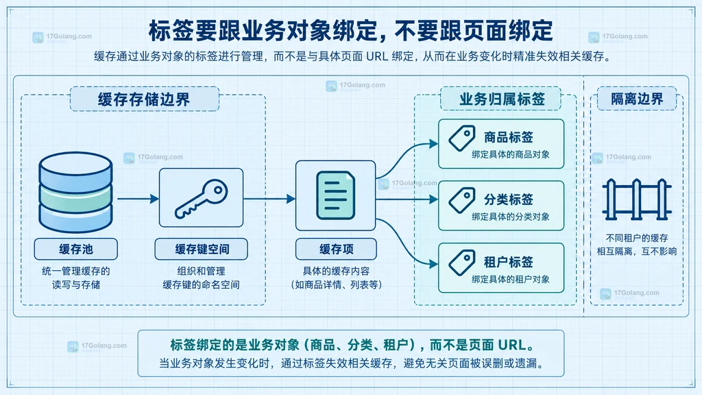 Symfony Cache 中缓存项、业务对象标签和缓存池之间的静态关系说明图